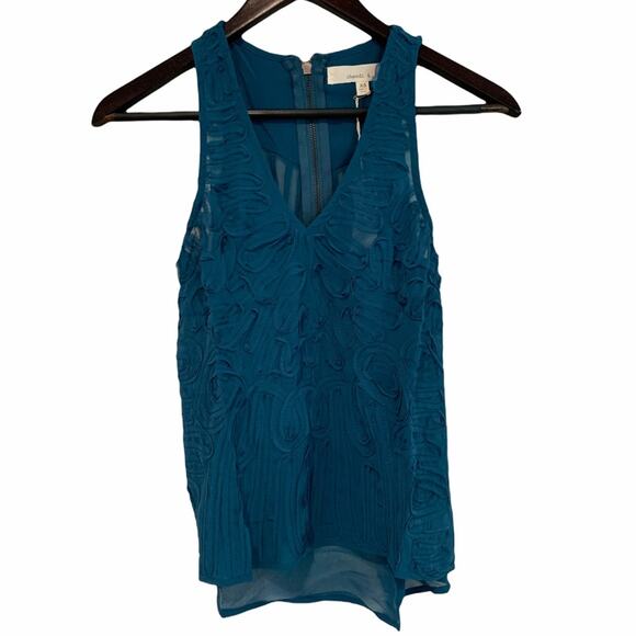 Chandi & Lia Tops - Chandi & Lia Blouse XS Deep Teal Sleeveless V Neck Soutache Trim